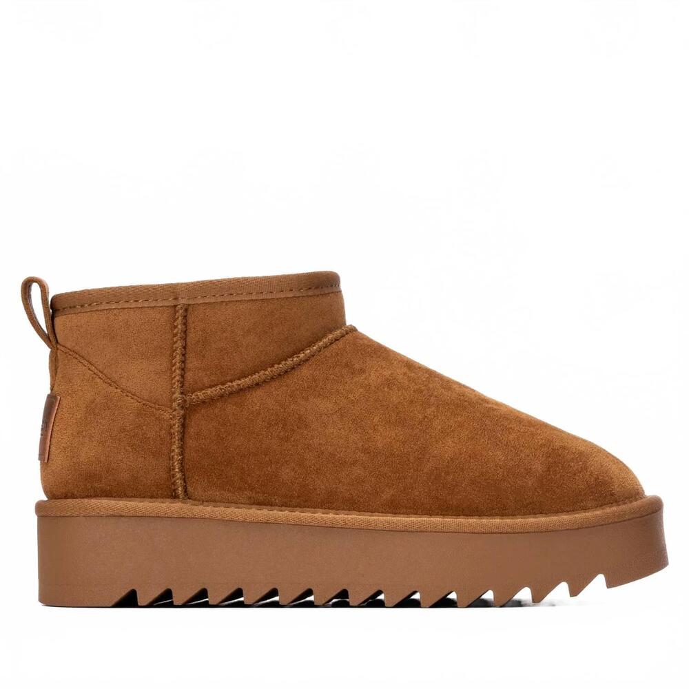 NEW REFRESH women's casual platform suede ankle booties in camel